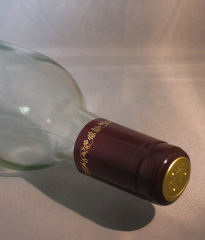 PVC Shrink Caps, Burgundy with Gold Grapes, Bag of 30