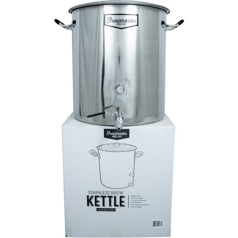 Brewmaster 14 Gallon Brew Kettle | Stainless Steel | Two Welded Couplers | Ball Valve Included | Silicone Handle Grips | Volume Markers