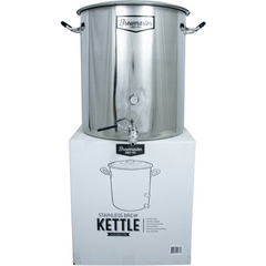 Brewmaster 14 Gallon Brew Kettle | Stainless Steel | Two Welded Couplers | Ball Valve Included | Silicone Handle Grips | Volume Markers