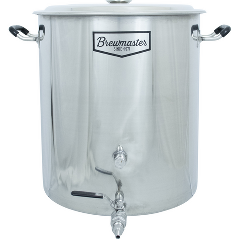 Brewmaster 14 Gallon Brew Kettle | Stainless Steel | Two Welded Couplers | Ball Valve Included | Silicone Handle Grips | Volume Markers