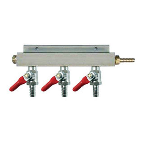 Keg And Draft Supplies - Air Distributor 1/4" Barb Inlet To 1/4" Barbs W/ 3 Shutoffs & Check Valves - Aluminum