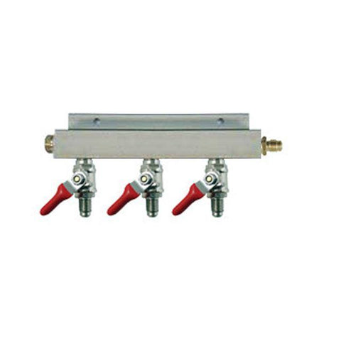 Keg And Draft Supplies - Air Distributor 1/4" MFL Inlet To 1/4" MFL Outlets W/ 3 Shutoffs & Check Valves - Aluminum