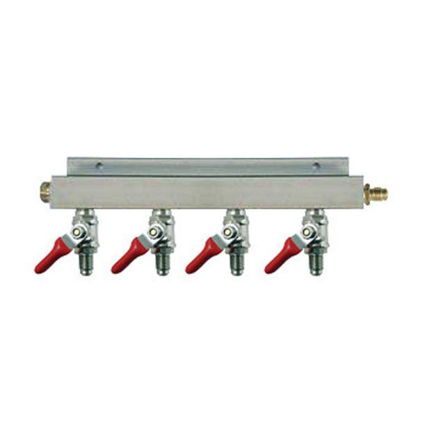 Keg And Draft Supplies - Air Distributor 1/4" MFL Inlet To 1/4" MFL Outlets W/ 4 Shutoffs & Check Valves - Aluminum