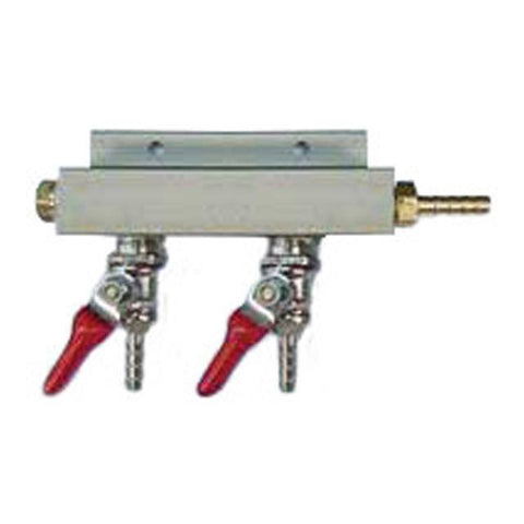 Keg And Draft Supplies - Air Distributor 5/16" Barb Inlet To 5/16" Barbs W/ 2 Shutoffs & Check Valves - Aluminum