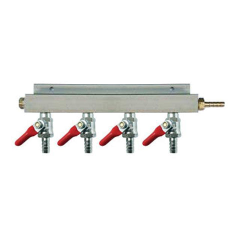 Keg And Draft Supplies - Air Distributor 5/16" Barb Inlet To 5/16" Barbs W/ 4 Shutoffs & Check Valves - Aluminum
