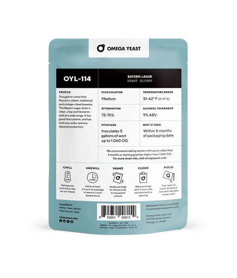 Omega Yeast OYL-114 Bayern Lager Liquid Yeast