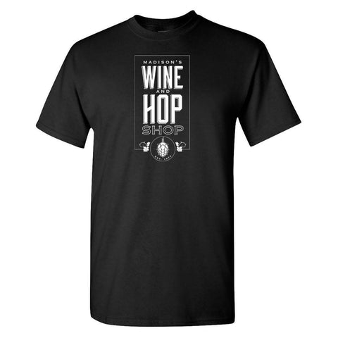 Wine and Hop Shop T-Shirt - Black and White w/ Hop Logo